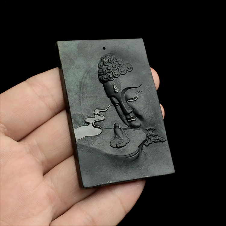 糯冰种（乌鸡种）墨色求佛挂件