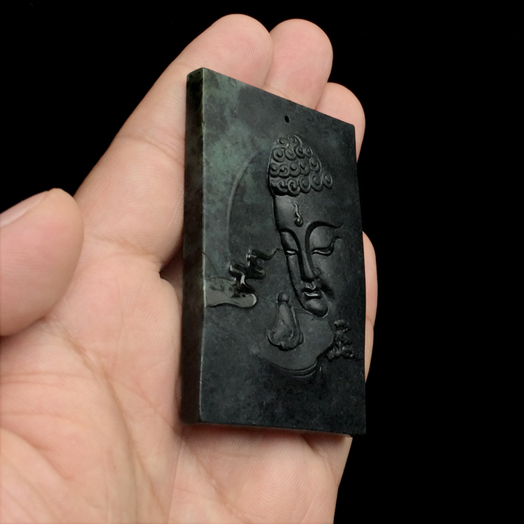 糯冰种（乌鸡种）墨色求佛挂件