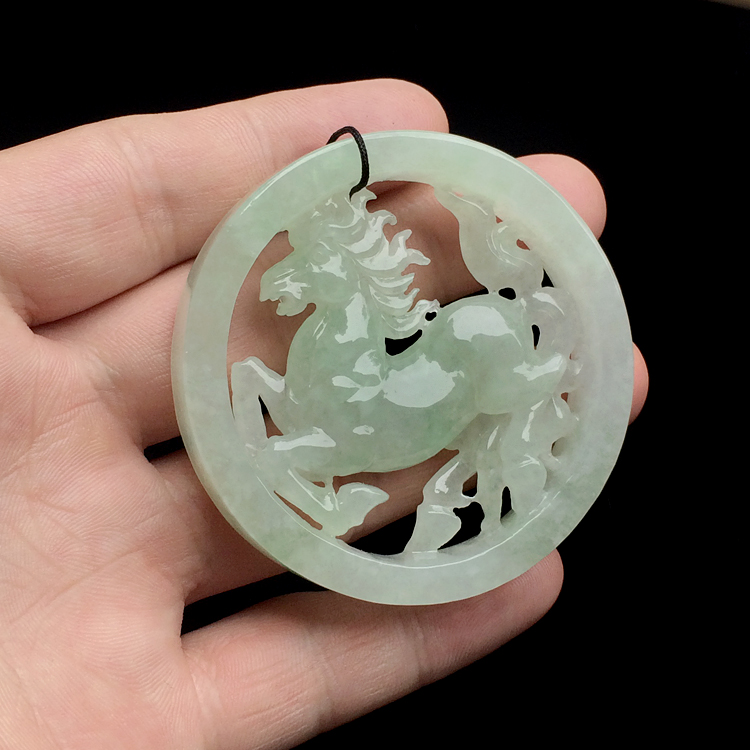 糯冰种晴水马到成功挂件