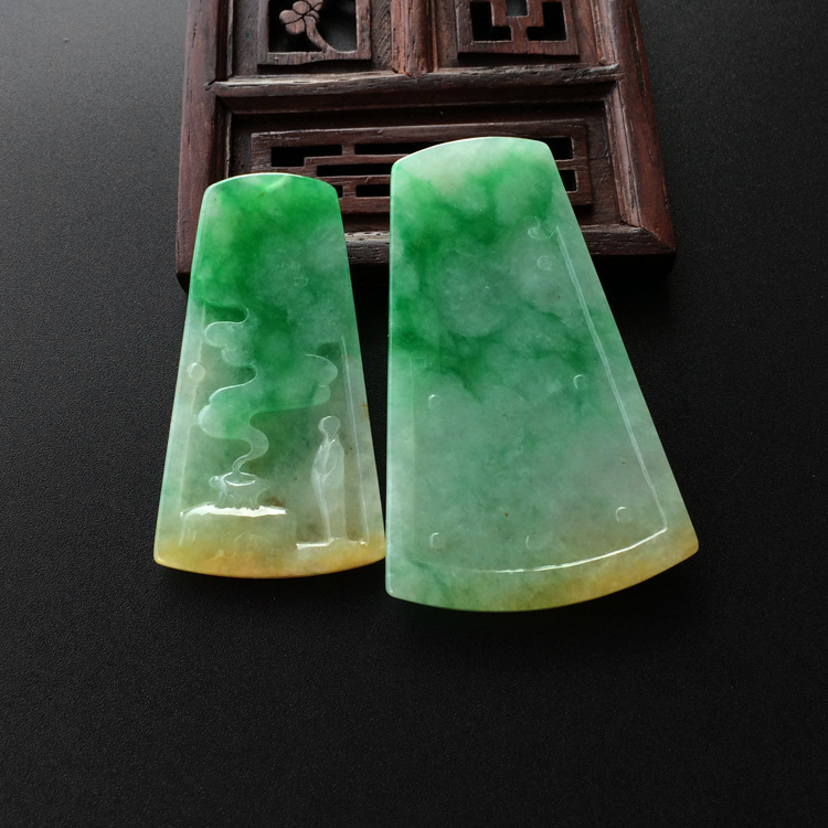 (超值推荐)糯冰种黄加绿悟道/龙牌挂件(一对)