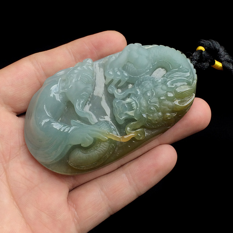 （超值推荐）糯冰种晴水褐黄翡画龙点睛挂件
