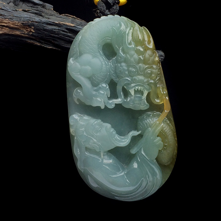 （超值推荐）糯冰种晴水褐黄翡画龙点睛挂件