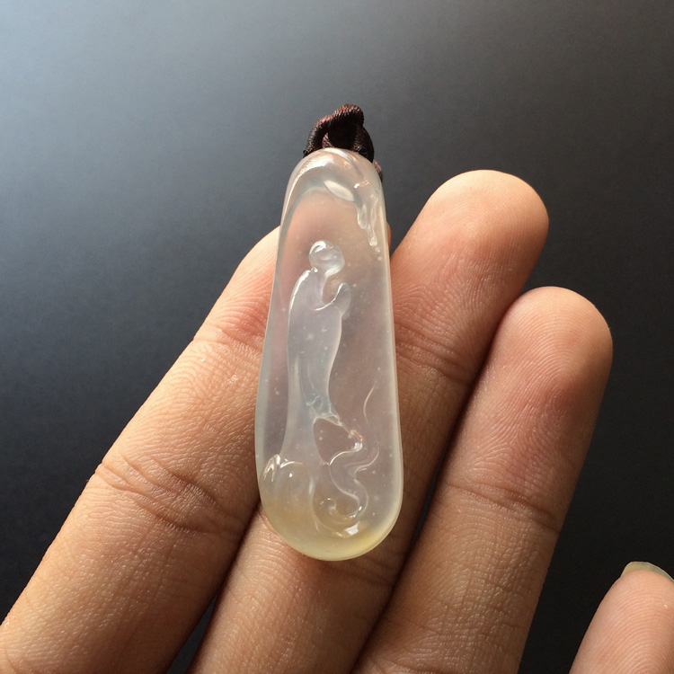 (超值推荐)冰玻种淡黄翡略飘花悟道挂件