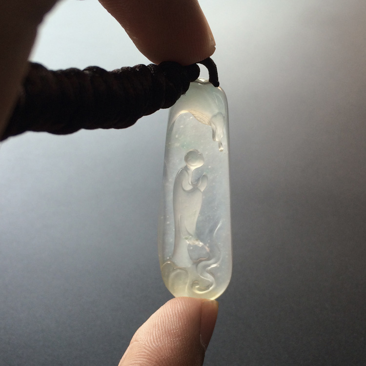 (超值推荐)冰玻种淡黄翡略飘花悟道挂件