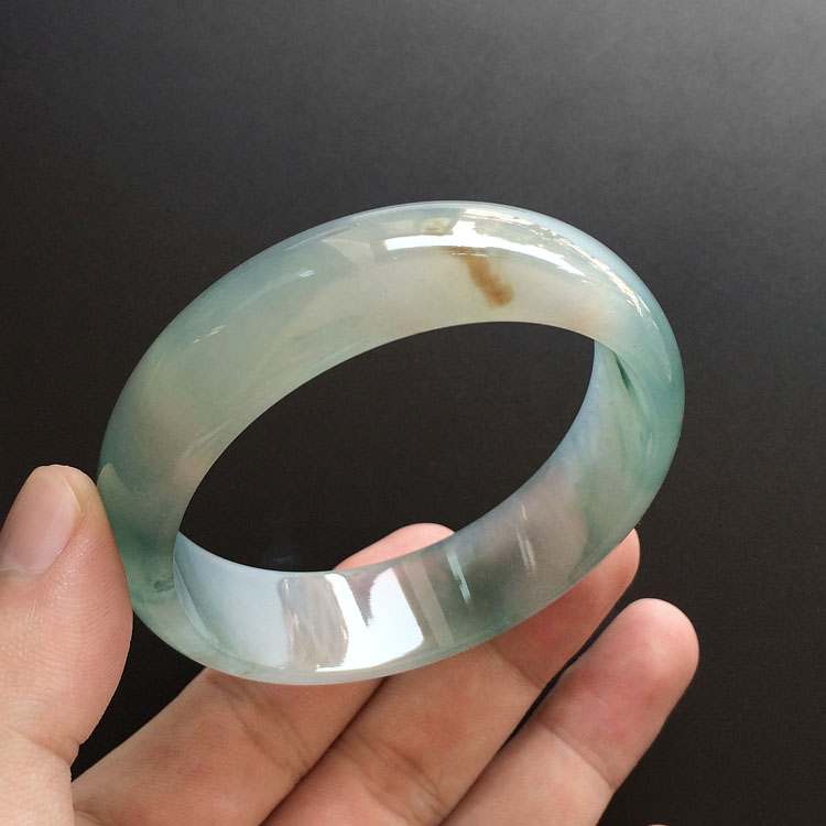 （超值推荐）冰种飘花略带黄翡手镯（58.5mm）