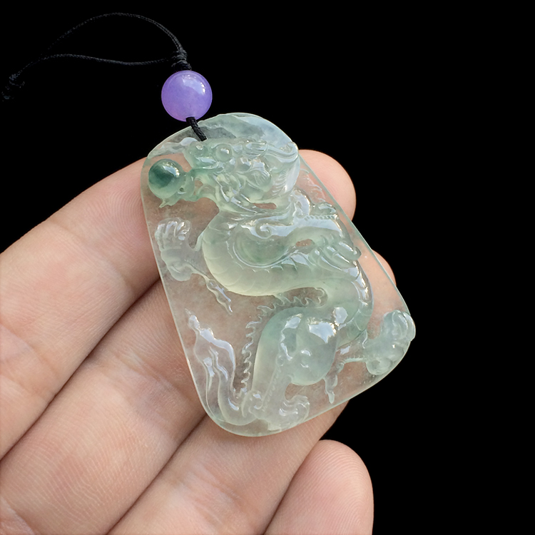 冰玻种飘花龙牌挂件