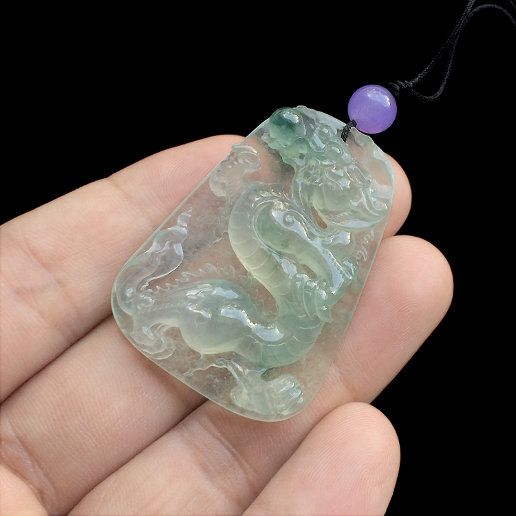 冰玻种飘花龙牌挂件