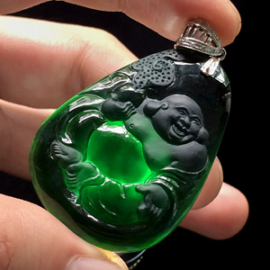 （超值推荐）冰玻种墨翠玉佛挂件