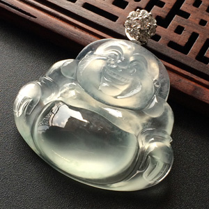 (超值推荐)冰玻种淡晴水玉佛挂件(金扣)