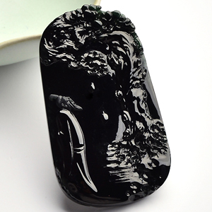 （超值推荐）冰种墨翠松下怀远挂件（高松峰大师作品）