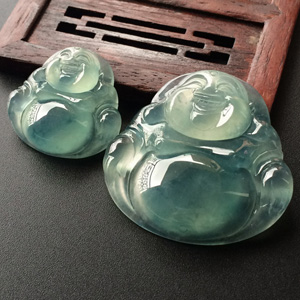 (超值推荐)冰种飘花玉佛挂件(一对)