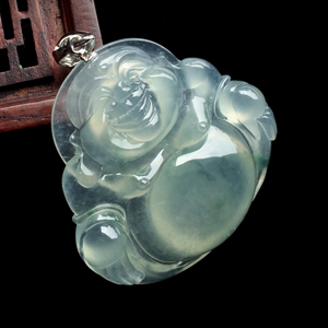 冰种飘花玉佛挂件