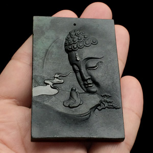 糯冰种（乌鸡种）墨色求佛挂件