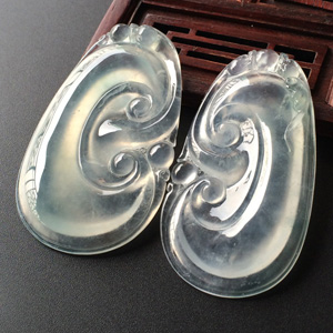 (超值推荐)冰玻种/冰种无色/飘花如意挂件(一对)