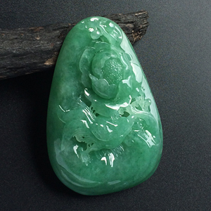 糯冰种豆色富贵花开挂件