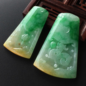 (超值推荐)糯冰种黄加绿悟道/龙牌挂件(一对)