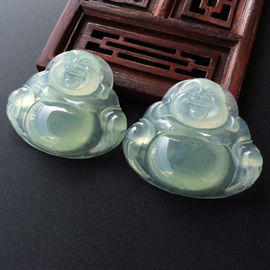 (超值推荐)冰种晴水/晴水略飘花玉佛挂件(一对)