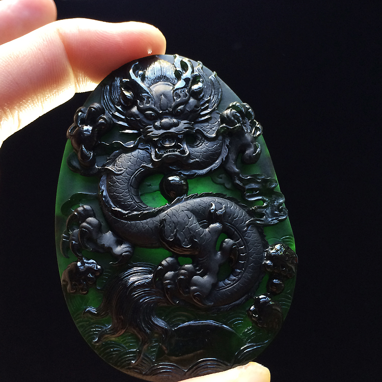 （超值推荐）冰种墨翠龙牌挂件