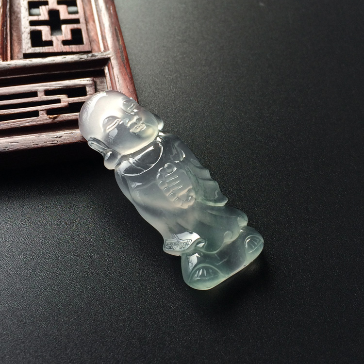 (超值推荐)冰玻种飘花沙弥胸坠面