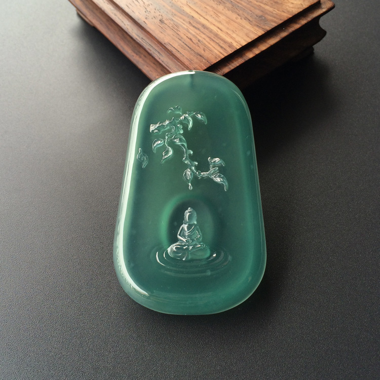 (超值推荐)冰玻种蓝水悟道挂件【玉雕名家加龙作品】