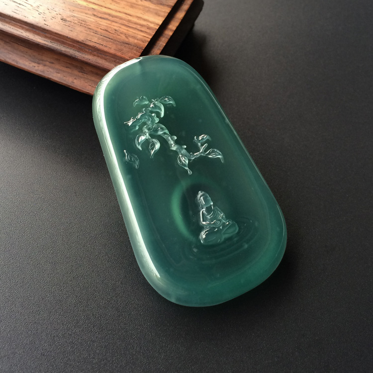 (超值推荐)冰玻种蓝水悟道挂件【玉雕名家加龙作品】