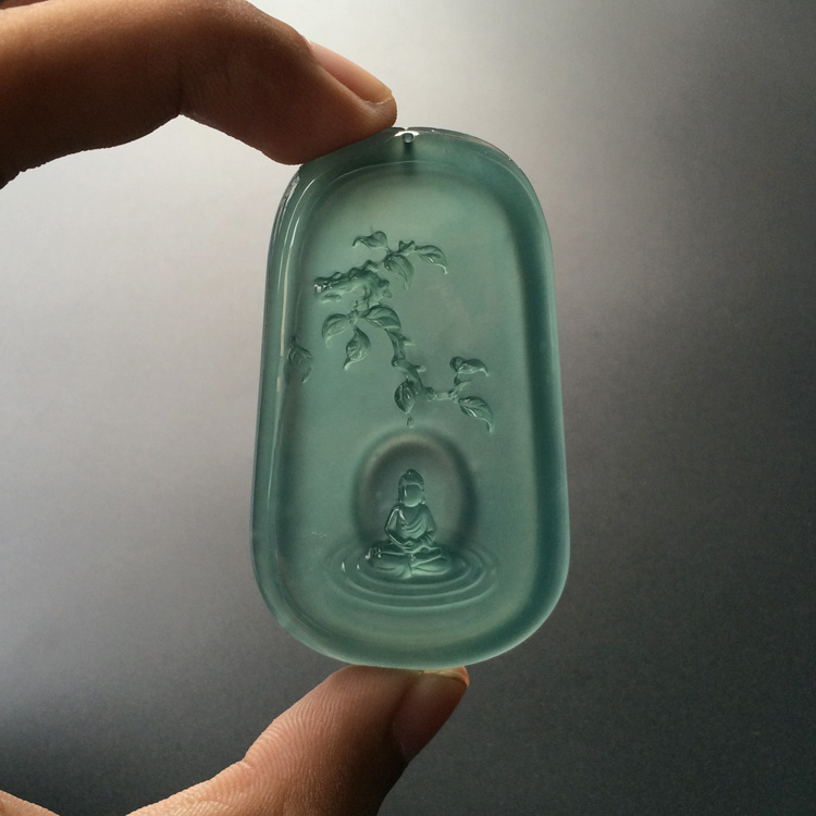 (超值推荐)冰玻种蓝水悟道挂件【玉雕名家加龙作品】