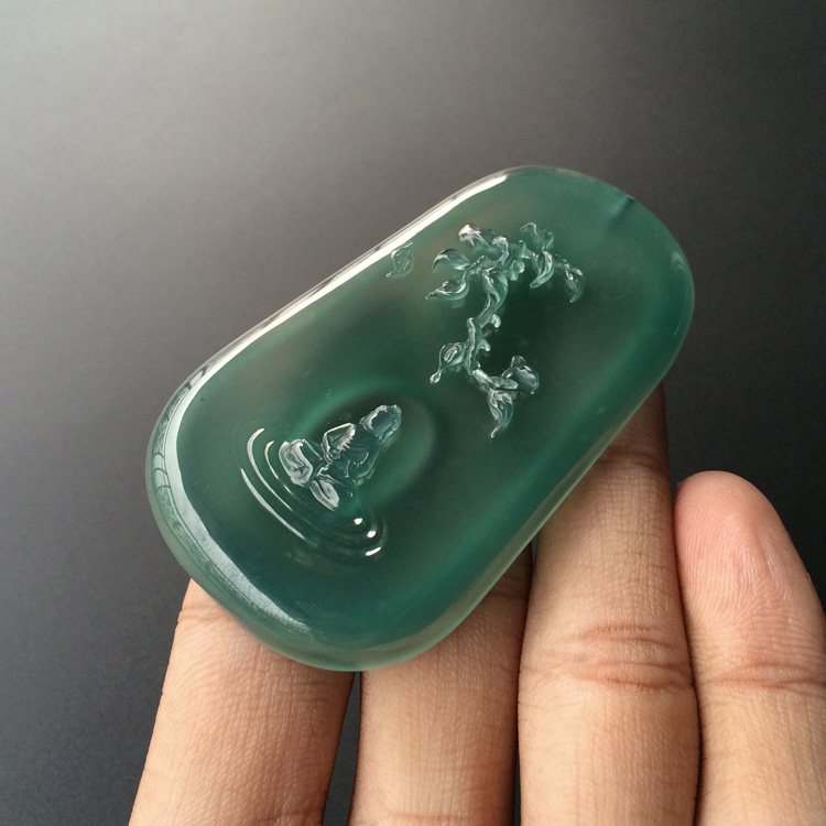 (超值推荐)冰玻种蓝水悟道挂件【玉雕名家加龙作品】
