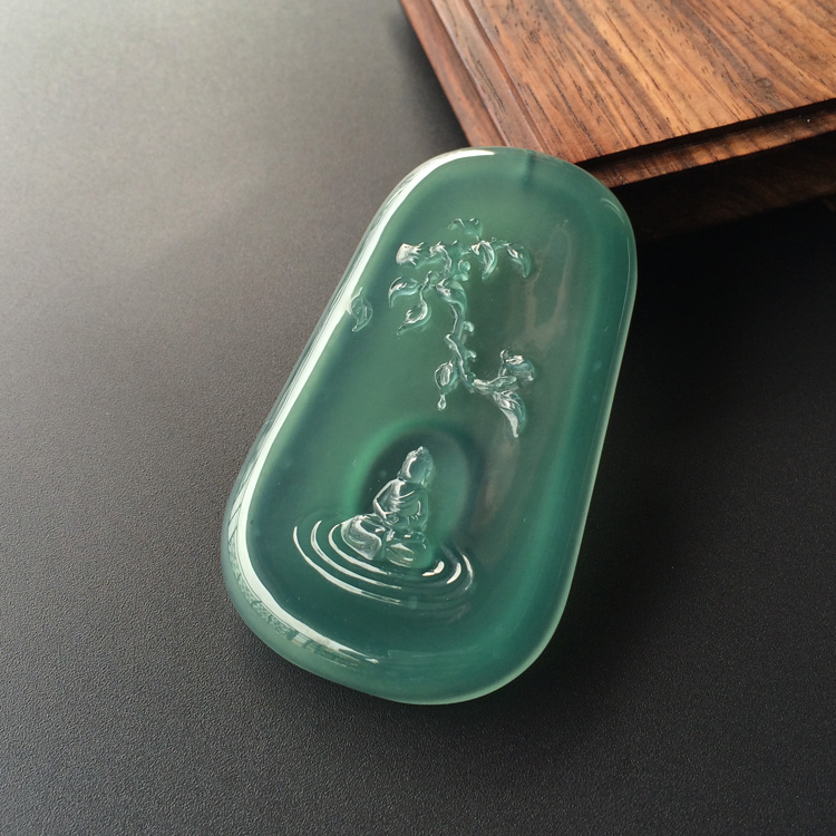 (超值推荐)冰玻种蓝水悟道挂件【玉雕名家加龙作品】