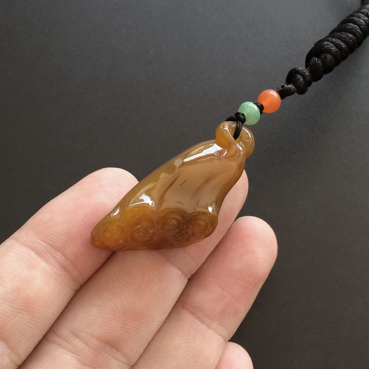 （超值推荐）糯冰种褐黄翡心连心挂件