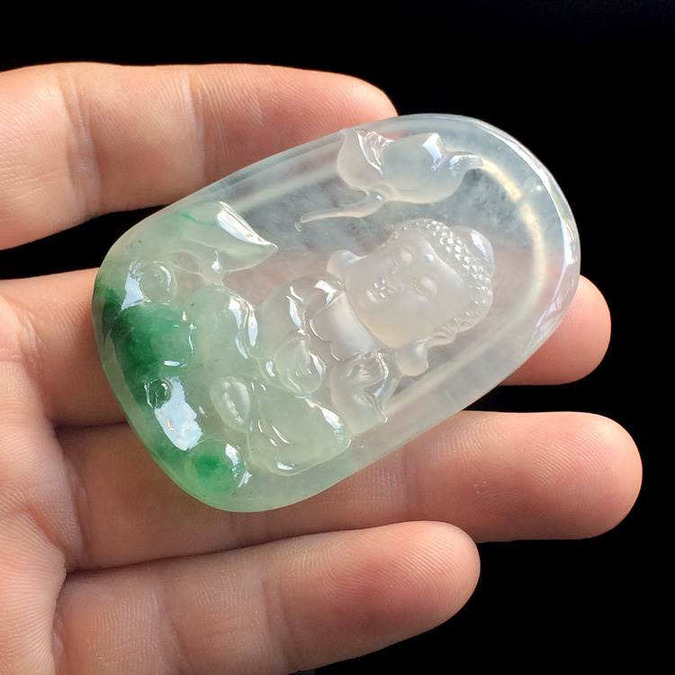 冰种飘翠宝宝佛挂件