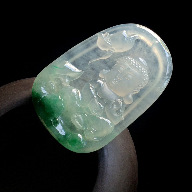 冰种飘翠宝宝佛挂件