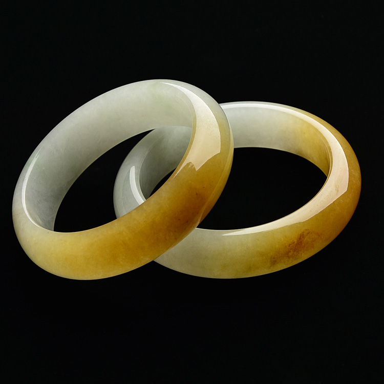 糯冰种鸡油黄手镯一对（55.1mm/56mm）