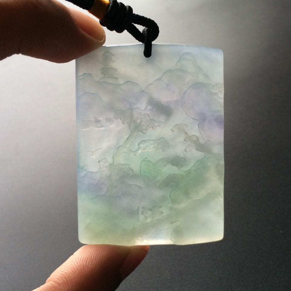 (超值推荐)冰种春带彩山水牌挂件