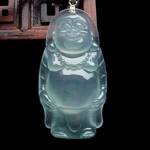 冰玻种飘花站佛挂件