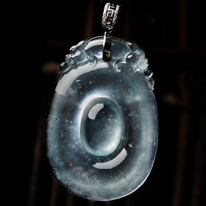 （超值推荐）玻璃种无色双龙如意挂件