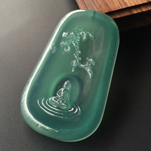 (超值推荐)冰玻种蓝水悟道挂件【玉雕名家加龙作品】