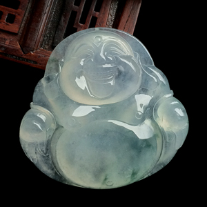冰种飘花玉佛挂件
