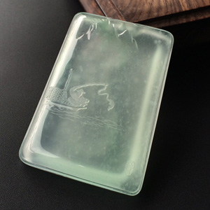 (超值推荐)冰玻种晴水垂钓碧溪挂件【玉雕名家加龙作品】