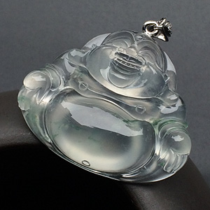 冰玻种飘花玉佛挂件