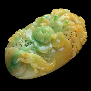 糯冰种黄加绿花开富贵挂件