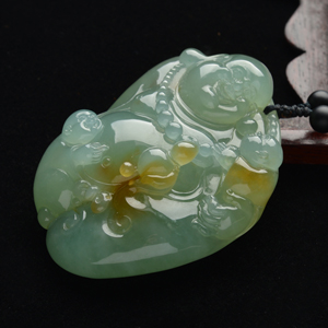 (超值推荐)冰种晴水带黄翡笑口常开挂件(王国清大师出品)