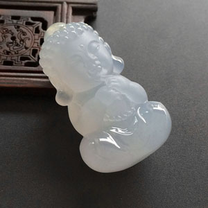 （超值推荐）冰种淡紫罗兰略带淡黄翡宝宝佛挂件