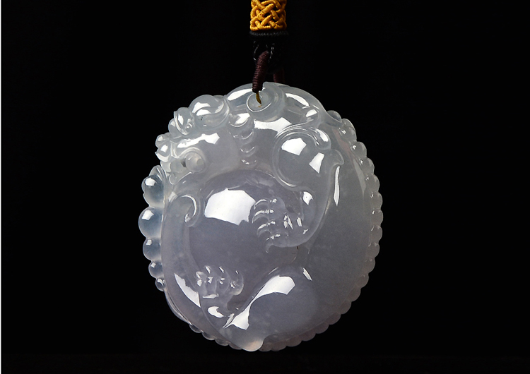 冰种晴水淡紫罗兰龙抱珠挂件