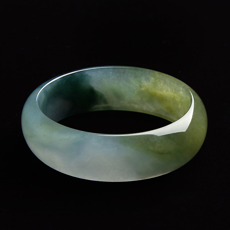 糯冰种褐黄翡飘花贵妃镯（58.4mm-52.8mm）