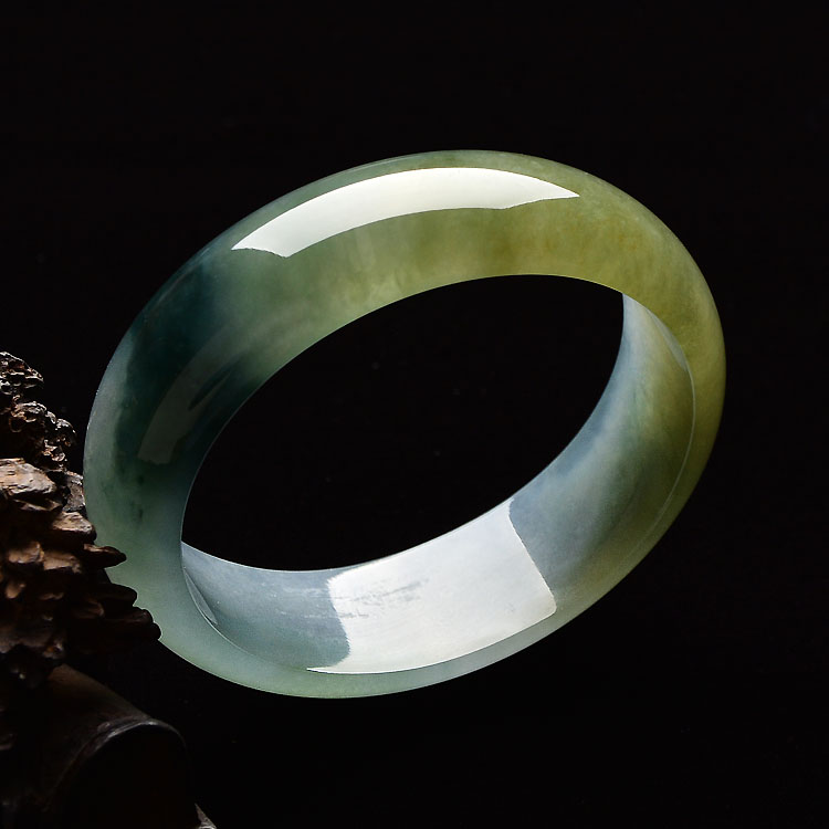 糯冰种褐黄翡飘花贵妃镯（58.4mm-52.8mm）