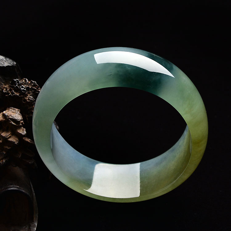 糯冰种褐黄翡飘花贵妃镯（58.4mm-52.8mm）