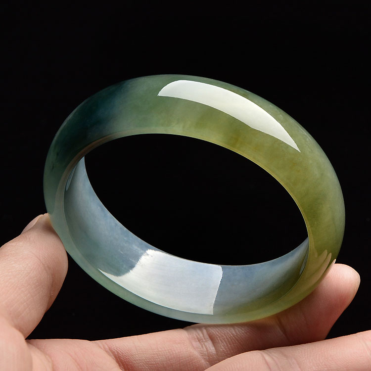 糯冰种褐黄翡飘花贵妃镯（58.4mm-52.8mm）