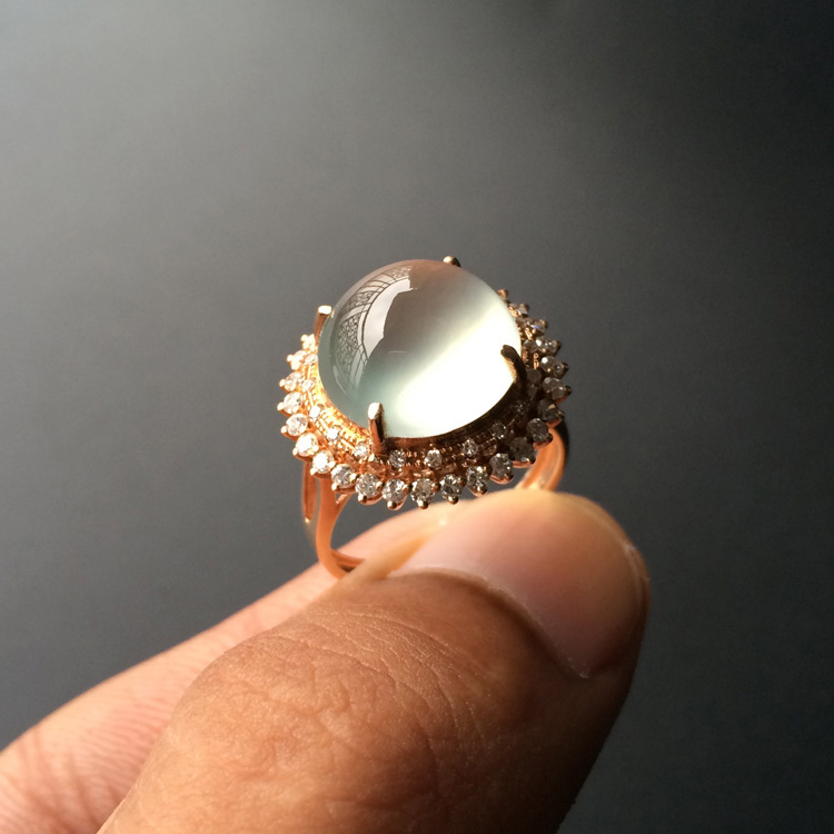 (超值推荐)冰玻种淡晴水镶玫瑰金钻石戒指