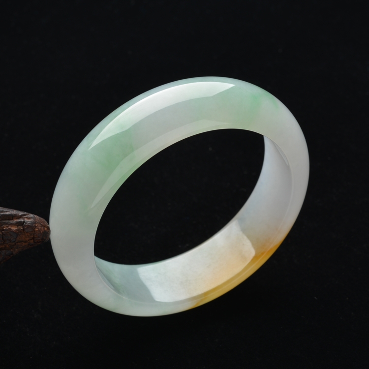 (超值推荐)糯冰种黄翡飘花手镯(57.6mm)