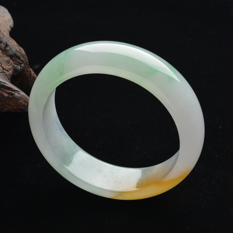 (超值推荐)糯冰种黄翡飘花手镯(57.6mm)